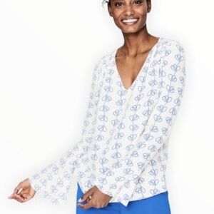 Boden Victoria Blouse Top Shirt Ivory Blue Climbing Vines Bell Sleeve